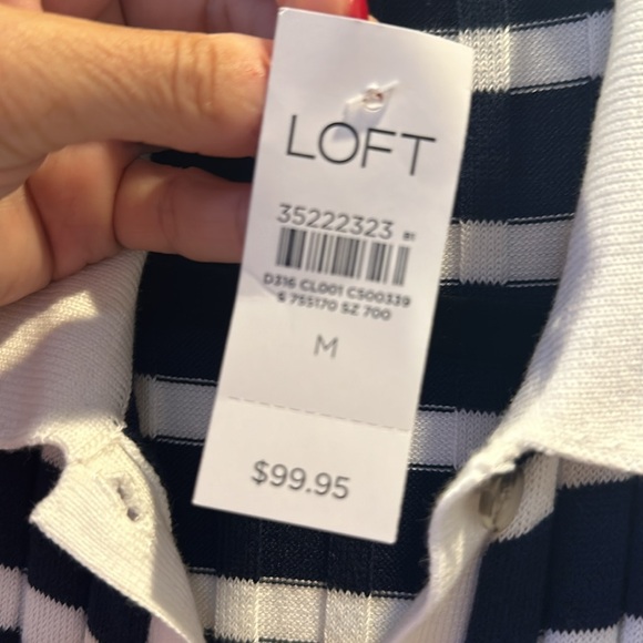 NWT LOFT Striped Ribbed Midi Polo Dress Sz M - Picture 8 of 8